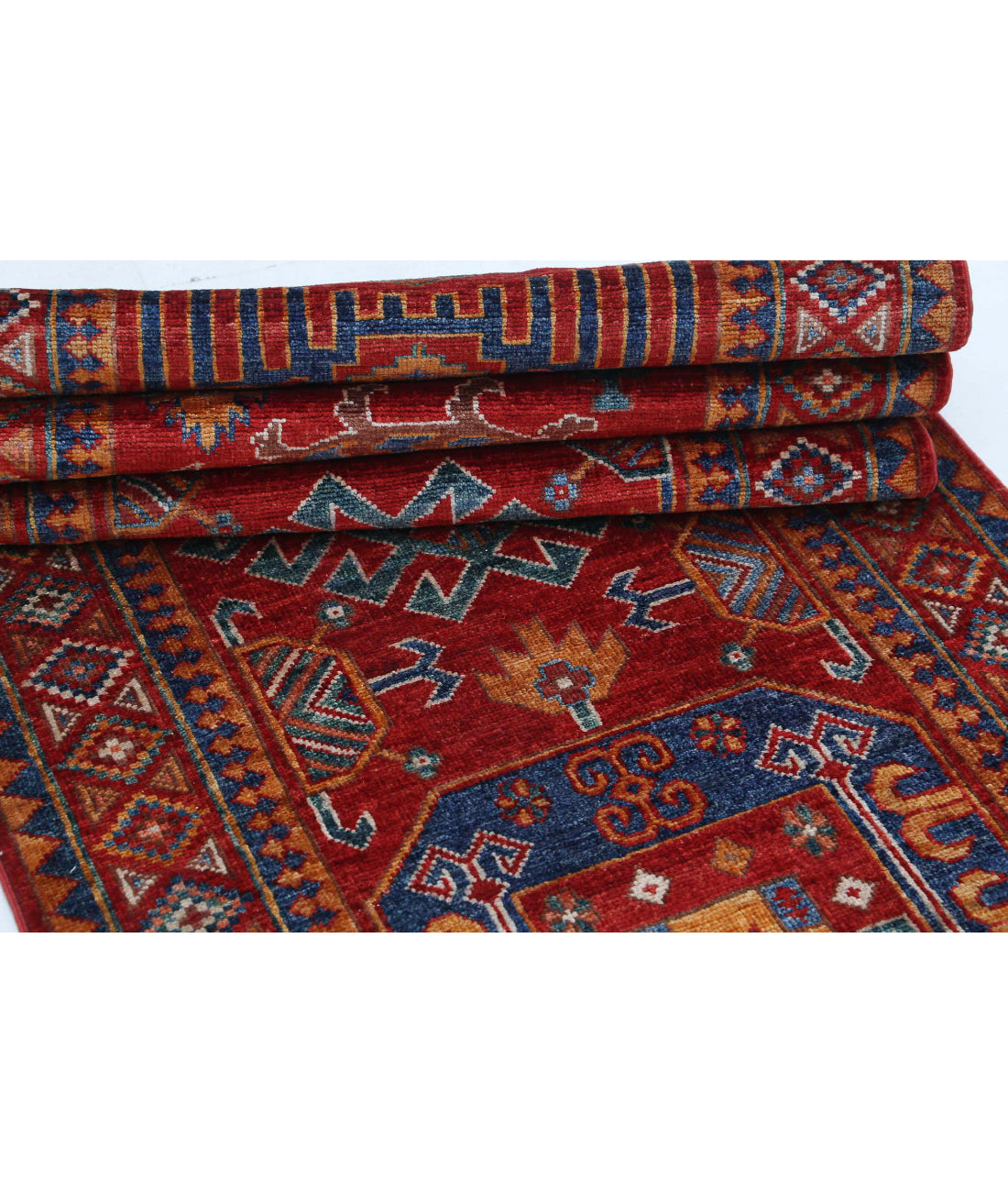 Humna 2'9'' X 8'1'' Hand-Knotted Wool Rug 2'9'' x 8'1'' (83 X 243) / Red / Blue