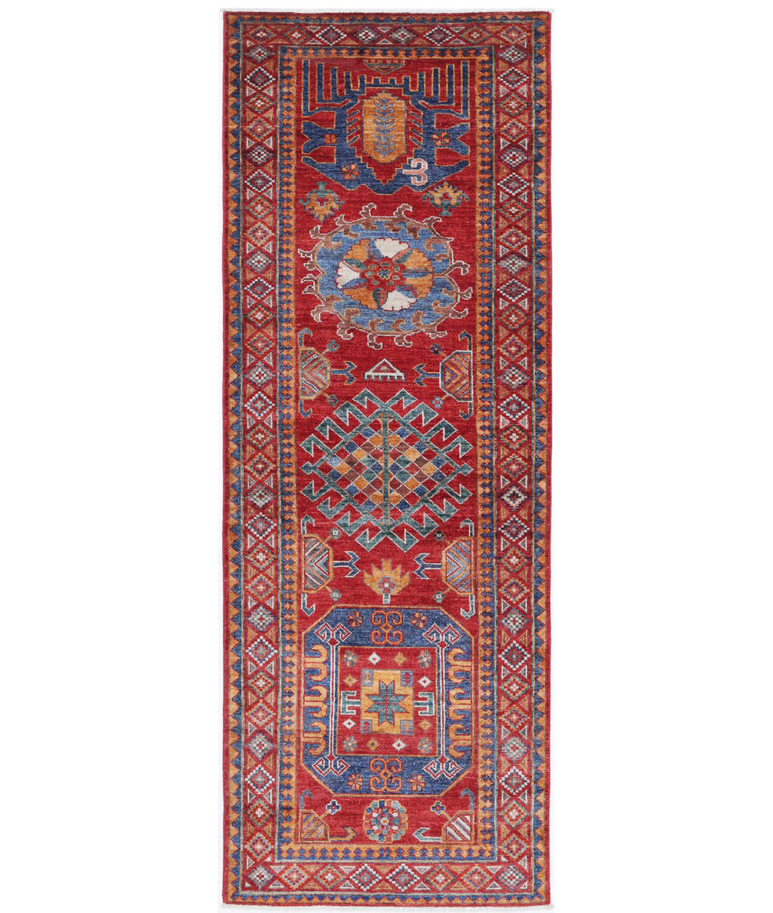 Humna 2'9'' X 8'1'' Hand-Knotted Wool Rug 2'9'' x 8'1'' (83 X 243) / Red / Blue