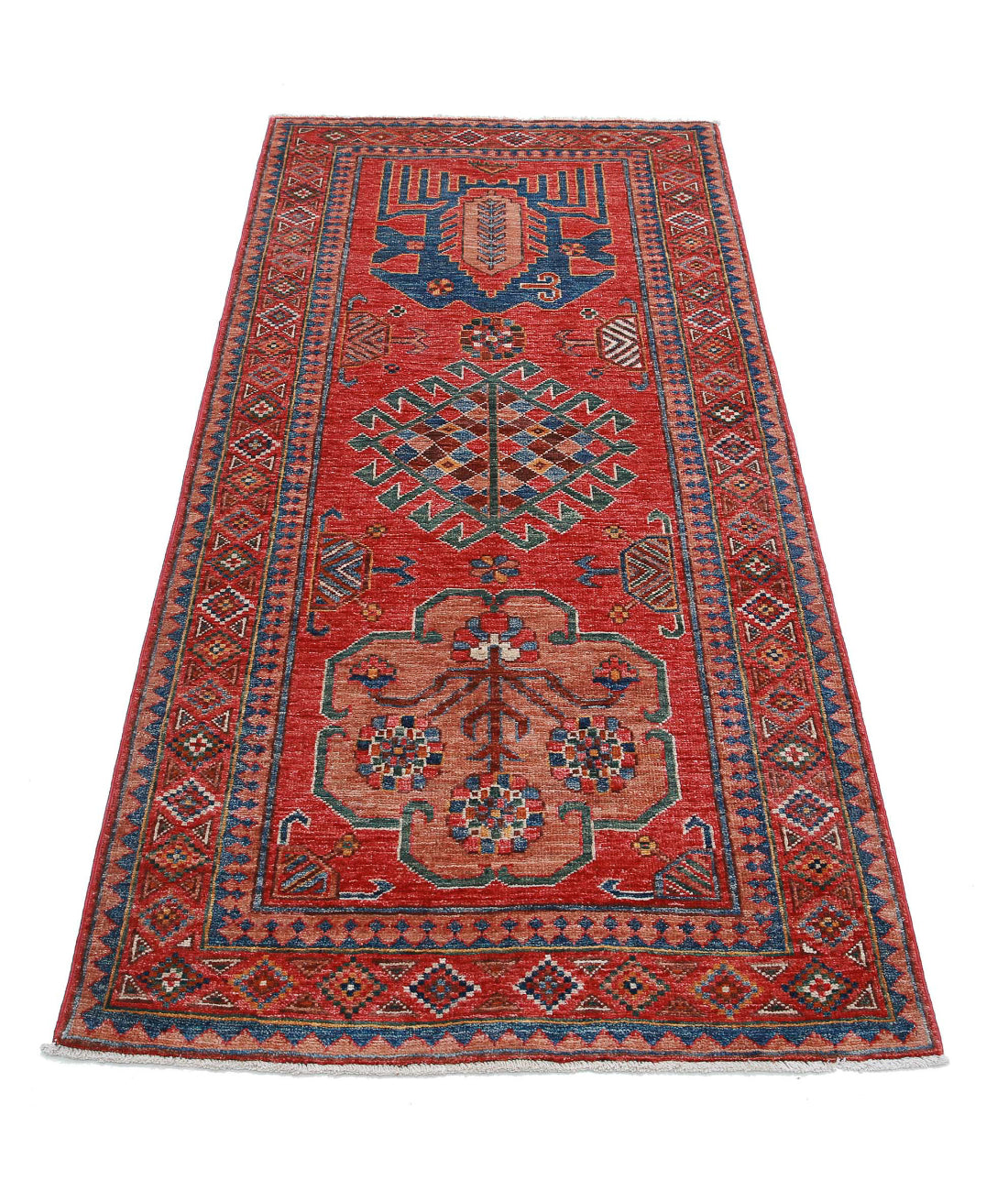 Humna 2'10'' X 6'0'' Hand-Knotted Wool Rug 2'10'' x 6'0'' (85 X 180) / Rust / Blue