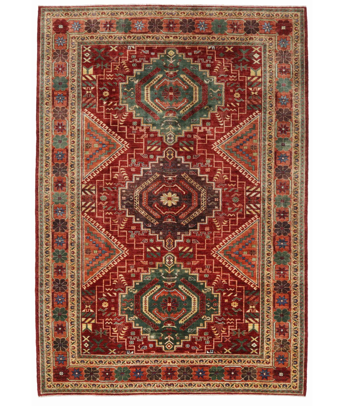 Hand Knotted Nomadic Caucasian Humna Wool Rug - 6'9'' x 9'7'' 6' 9" X 9' 7" ( 206 X 292 ) / Red / Rust