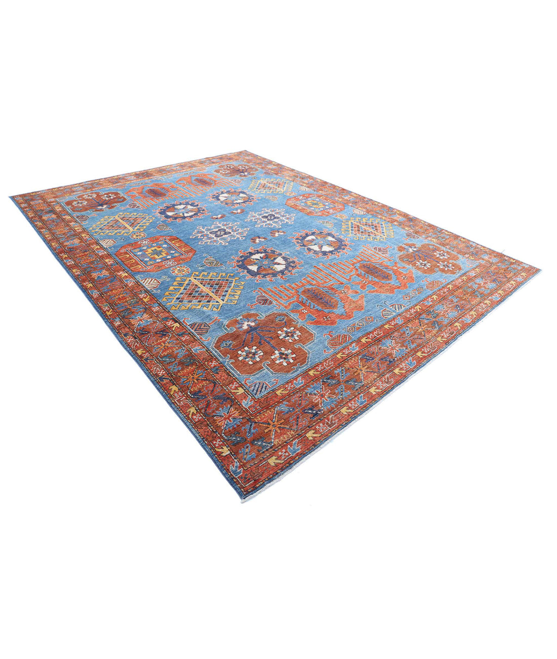 Humna 9'3'' X 12'0'' Hand-Knotted Wool Rug 9'3'' x 12'0'' (278 X 360) / Blue / Rust