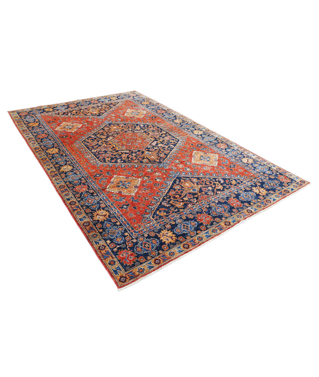 Humna 6'8'' X 9'10'' Hand-Knotted Wool Rug 6'8'' x 9'10'' (200 X 295) / Rust / Blue