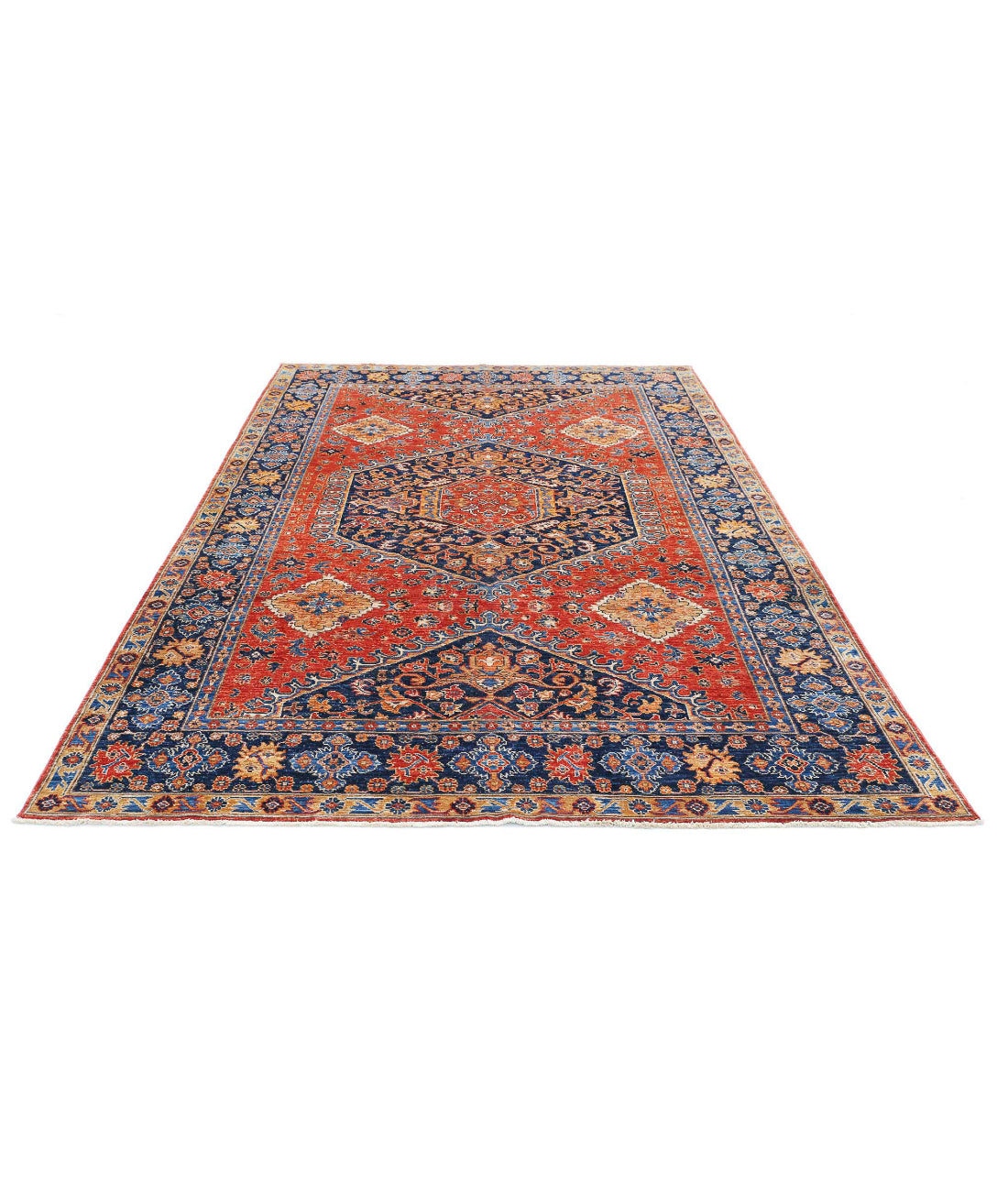 Humna 6'8'' X 9'10'' Hand-Knotted Wool Rug 6'8'' x 9'10'' (200 X 295) / Rust / Blue