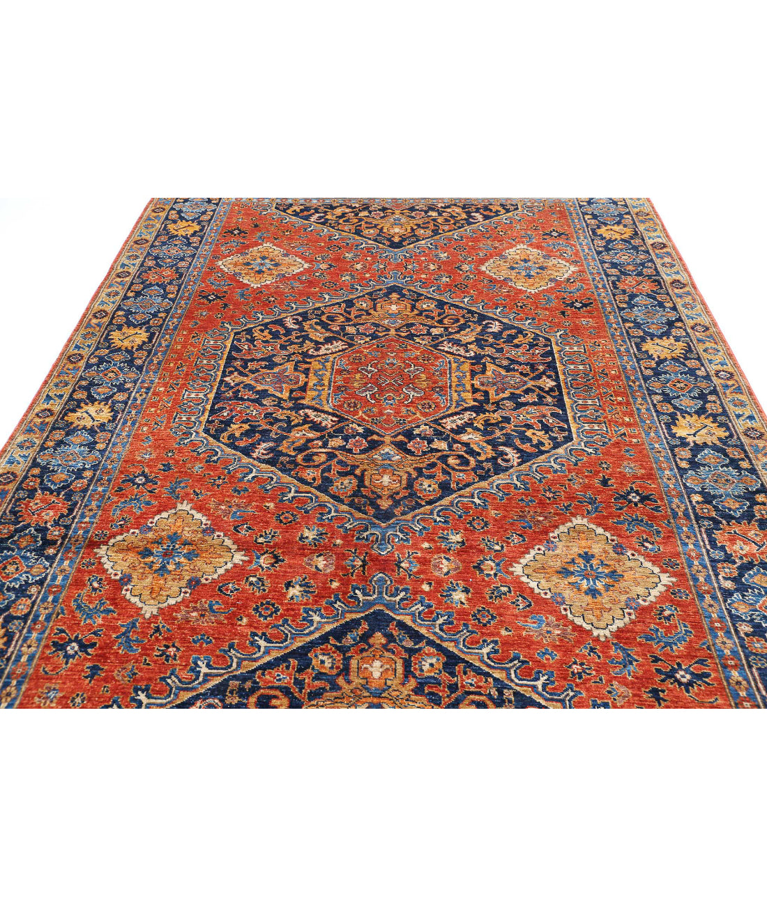 Humna 6'8'' X 9'10'' Hand-Knotted Wool Rug 6'8'' x 9'10'' (200 X 295) / Rust / Blue