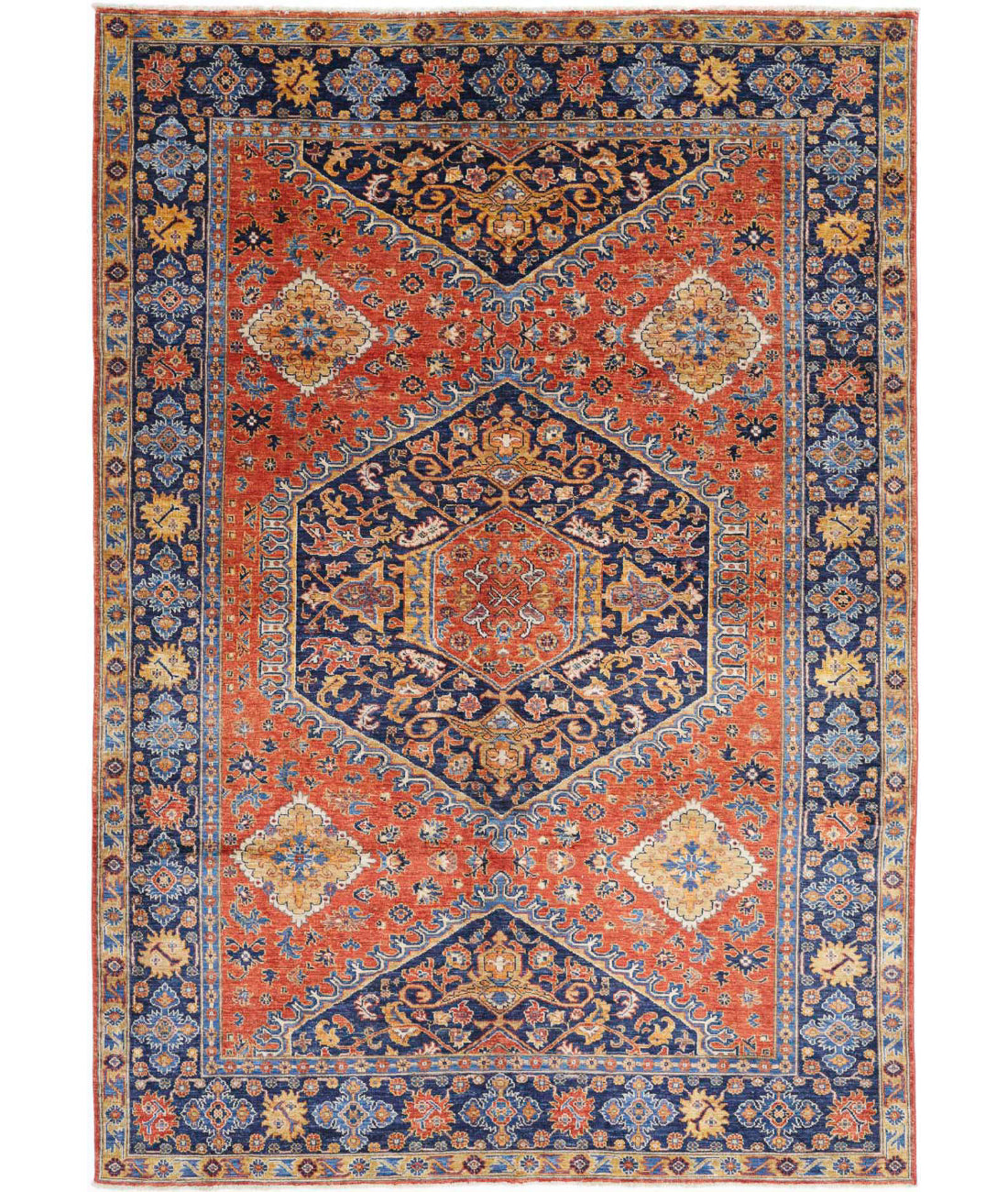 Humna 6'8'' X 9'10'' Hand-Knotted Wool Rug 6'8'' x 9'10'' (200 X 295) / Rust / Blue