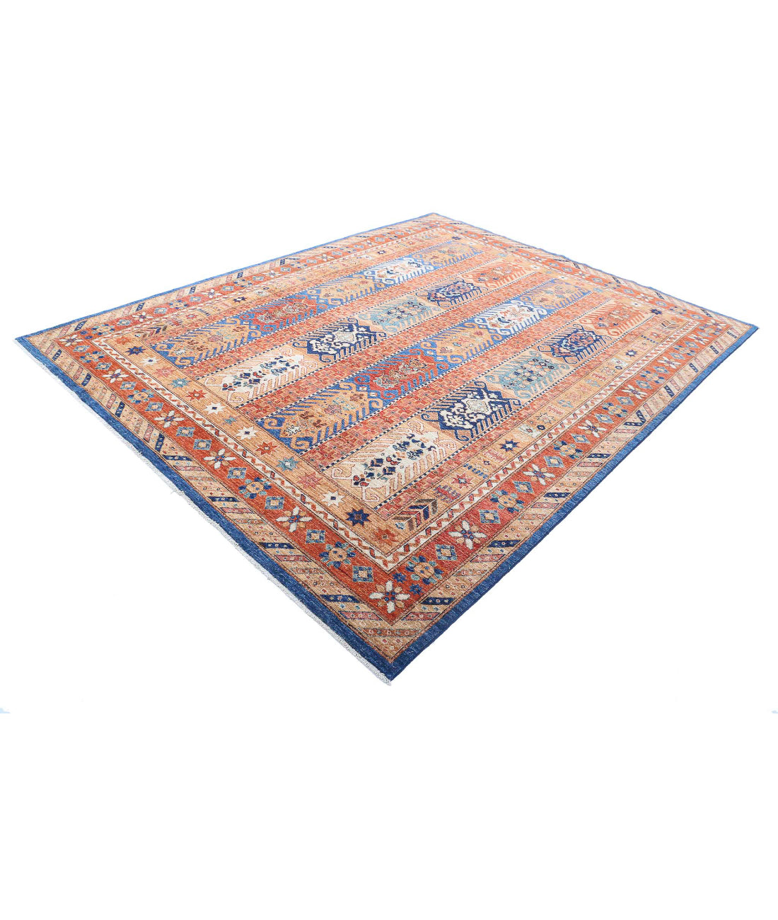 Humna 7'9'' X 9'8'' Hand-Knotted Wool Rug 7'9'' x 9'8'' (233 X 290) / Blue / Rust