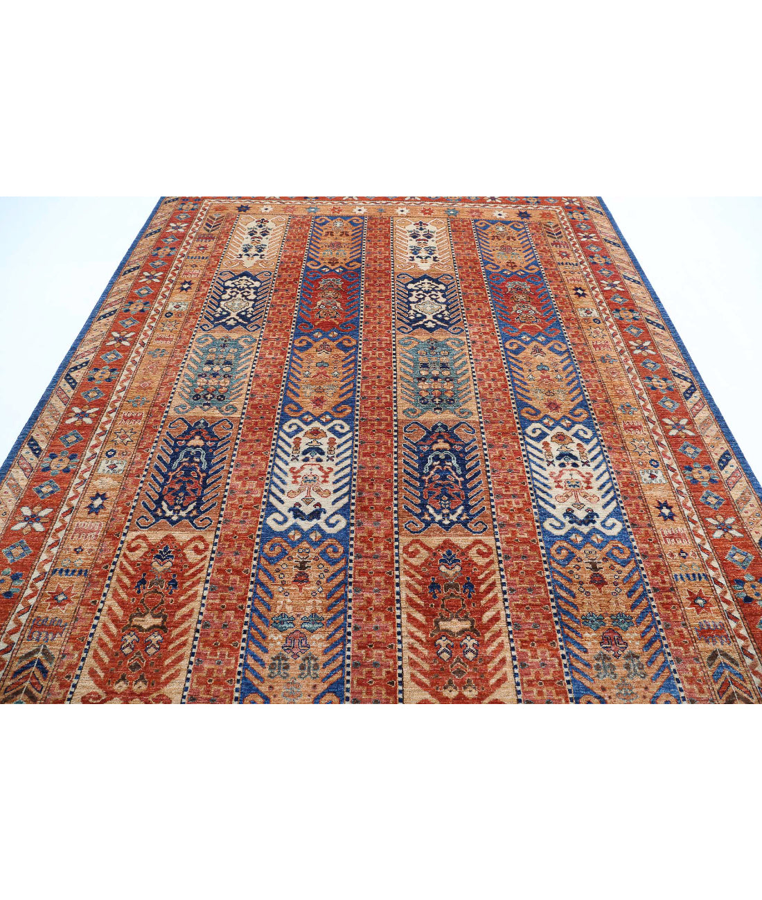 Humna 7'9'' X 9'8'' Hand-Knotted Wool Rug 7'9'' x 9'8'' (233 X 290) / Blue / Rust