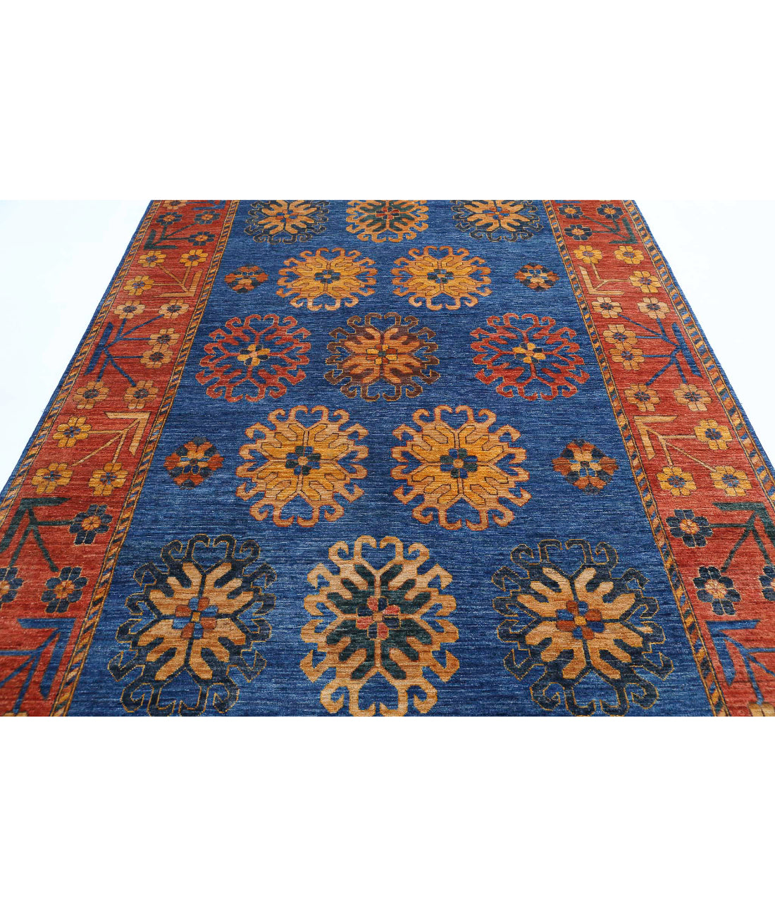 Humna 6'6'' X 10'0'' Hand-Knotted Wool Rug 6'6'' x 10'0'' (195 X 300) / Blue / Red