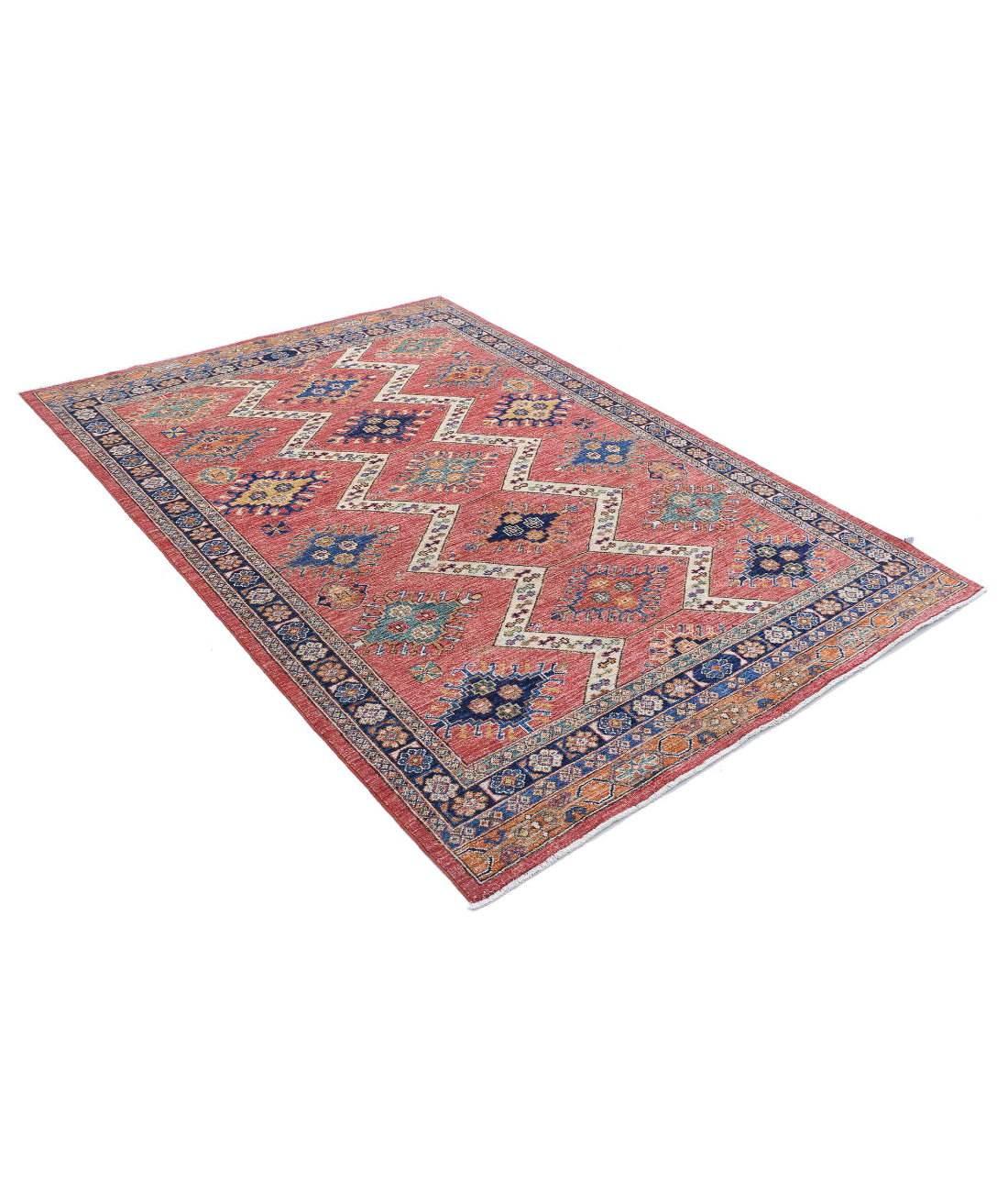 Humna 5'2'' X 7'6'' Hand-Knotted Wool Rug 5'2'' x 7'6'' (155 X 225) / Red / Blue