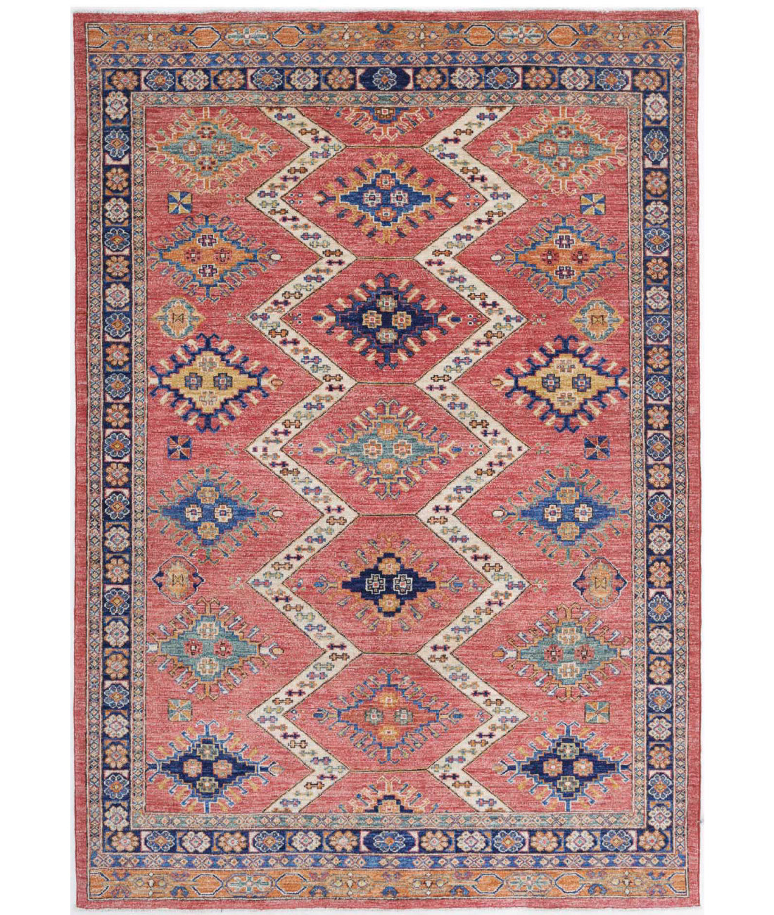 Humna 5'2'' X 7'6'' Hand-Knotted Wool Rug 5'2'' x 7'6'' (155 X 225) / Red / Blue