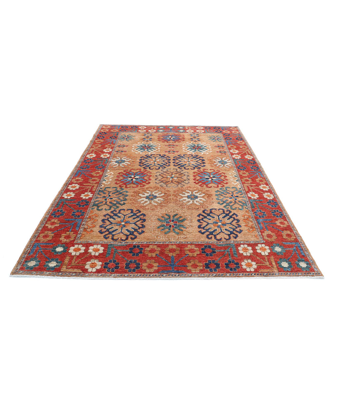 Humna 6'9'' X 9'7'' Hand-Knotted Wool Rug 6'9'' x 9'7'' (203 X 288) / Taupe / Red