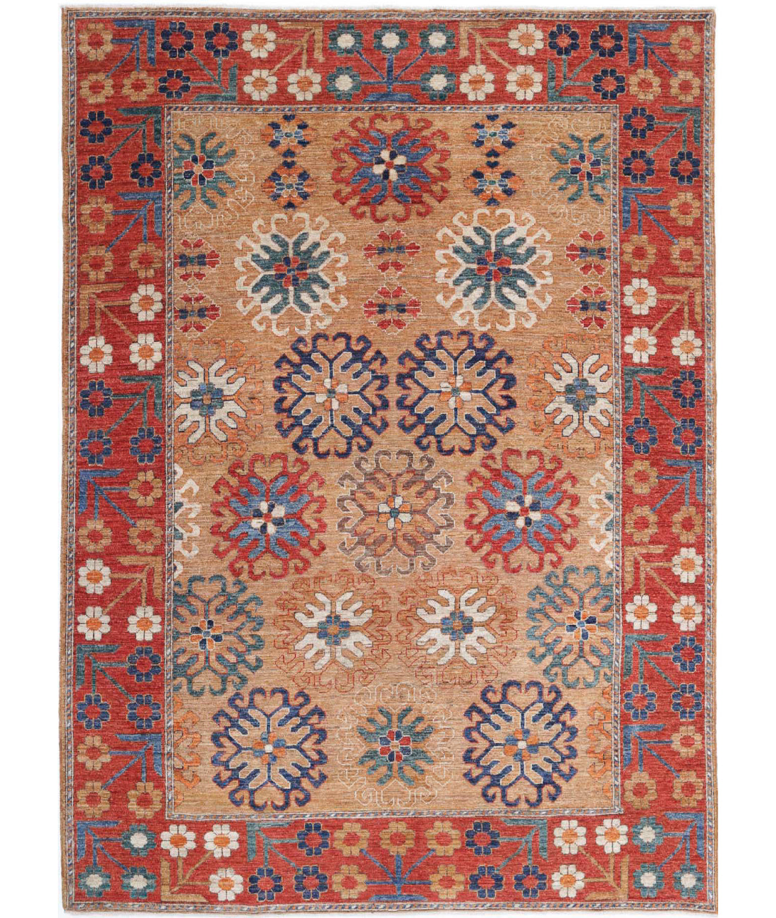 Humna 6'9'' X 9'7'' Hand-Knotted Wool Rug 6'9'' x 9'7'' (203 X 288) / Taupe / Red