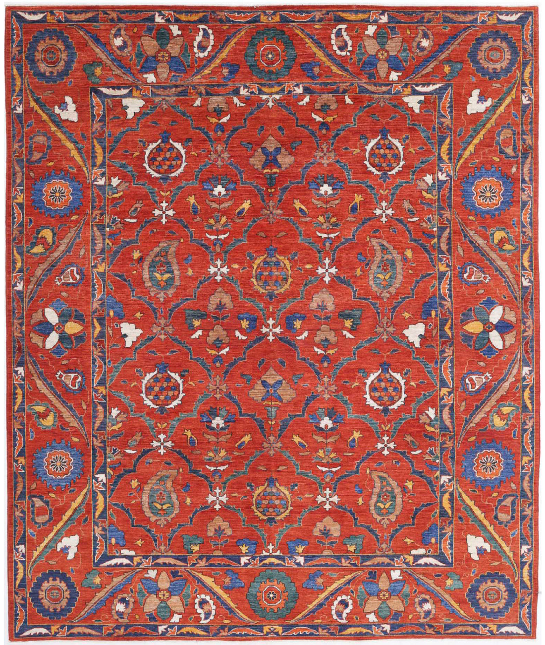 Humna 8'4'' X 10'1'' Hand-Knotted Wool Rug 8'4'' x 10'1'' (250 X 303) / Red / Blue