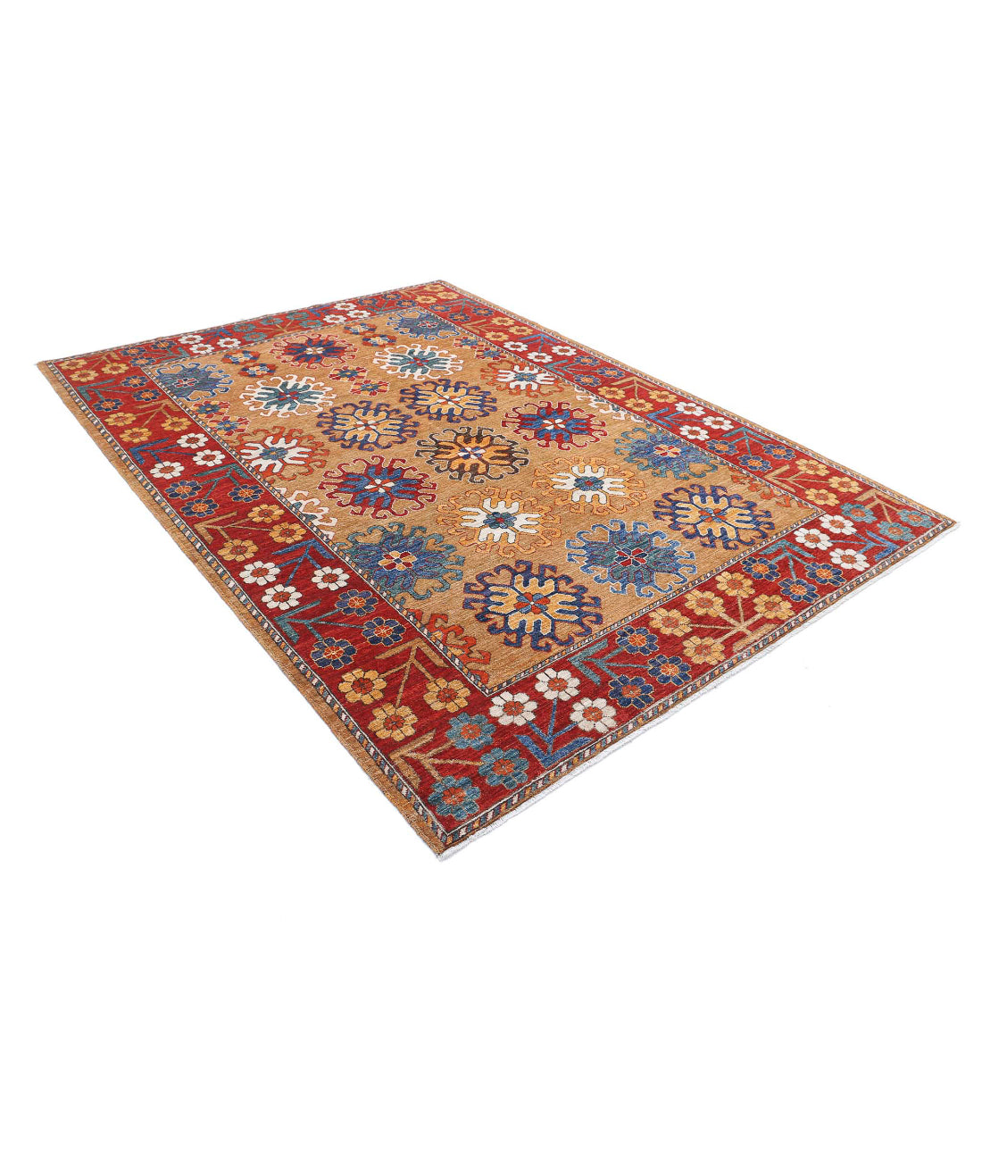 Humna 6'10'' X 9'5'' Hand-Knotted Wool Rug 6'10'' x 9'5'' (205 X 283) / Gold / Red