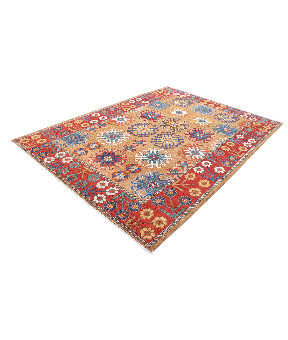 Humna 6'10'' X 9'5'' Hand-Knotted Wool Rug 6'10'' x 9'5'' (205 X 283) / Gold / Red