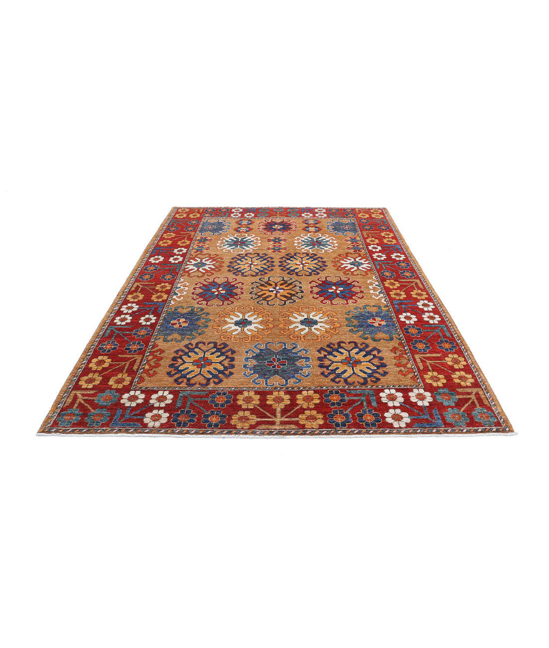 Humna 6'10'' X 9'5'' Hand-Knotted Wool Rug 6'10'' x 9'5'' (205 X 283) / Gold / Red