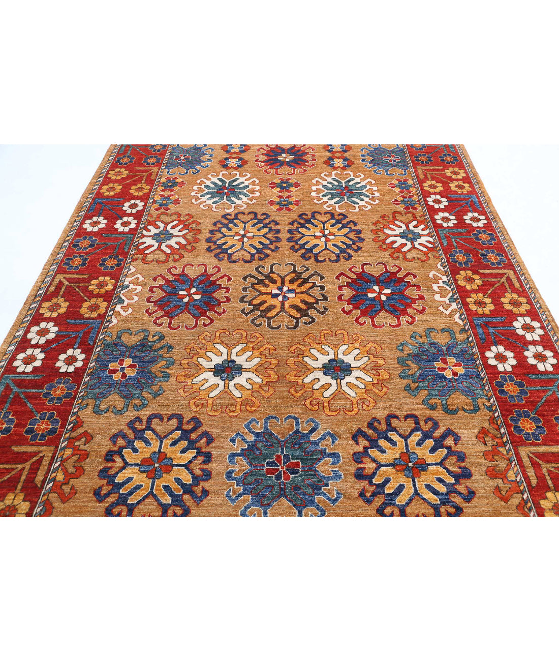 Humna 6'10'' X 9'5'' Hand-Knotted Wool Rug 6'10'' x 9'5'' (205 X 283) / Gold / Red