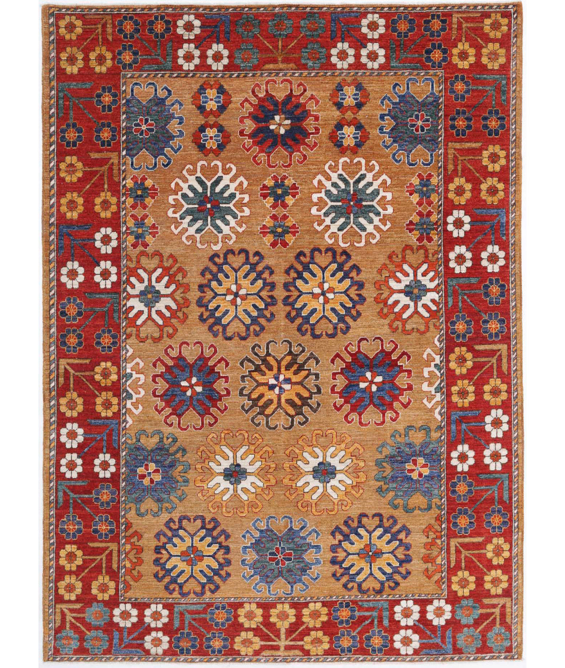 Humna 6'10'' X 9'5'' Hand-Knotted Wool Rug 6'10'' x 9'5'' (205 X 283) / Gold / Red