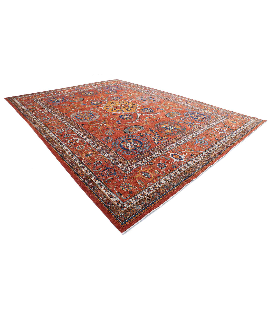 Humna 12'7'' X 17'1'' Hand-Knotted Wool Rug 12'7'' x 17'1'' (378 X 513) / Red / Red