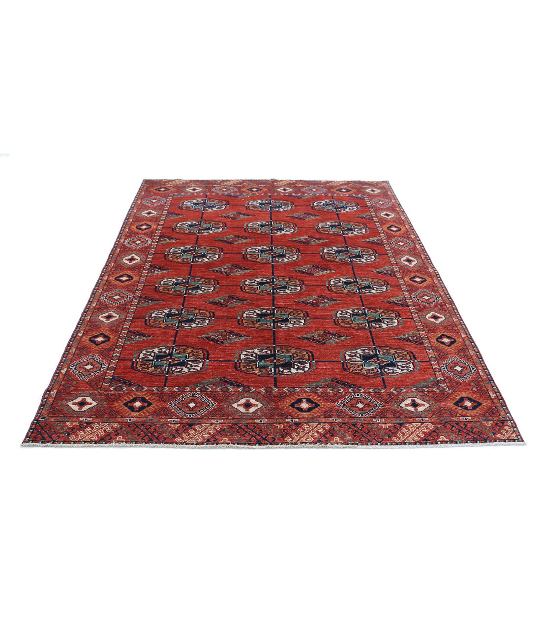 Humna 5'8'' X 7'9'' Hand-Knotted Wool Rug 5'8'' x 7'9'' (170 X 233) / Rust / Blue