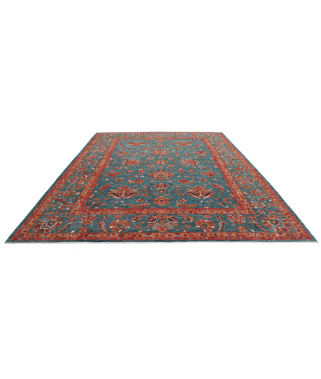 Humna 10'4'' X 13'3'' Hand-Knotted Wool Rug 10'4'' x 13'3'' (310 X 398) / Teal / Teal