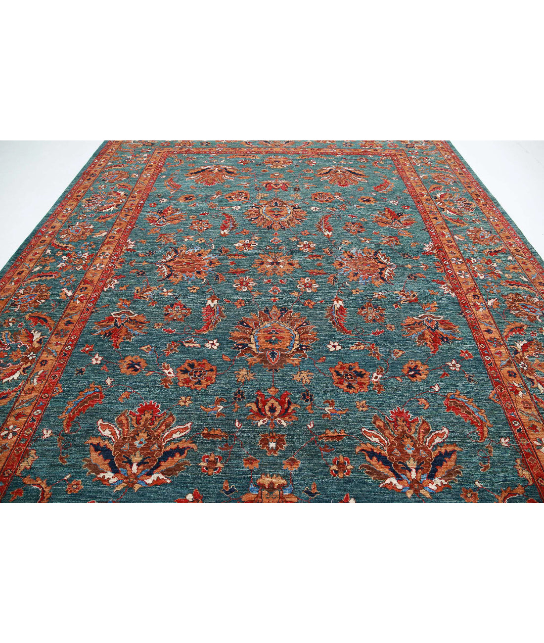 Humna 10'4'' X 13'3'' Hand-Knotted Wool Rug 10'4'' x 13'3'' (310 X 398) / Teal / Teal