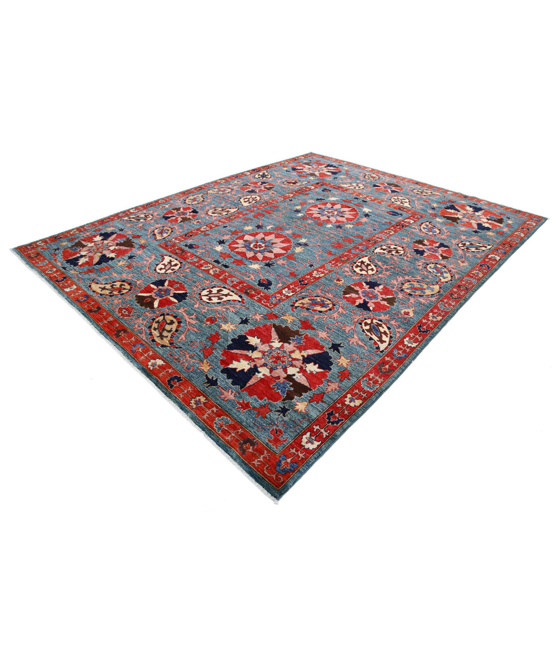 Humna 9'2'' X 11'5'' Hand-Knotted Wool Rug 9'2'' x 11'5'' (275 X 343) / Blue / Rust