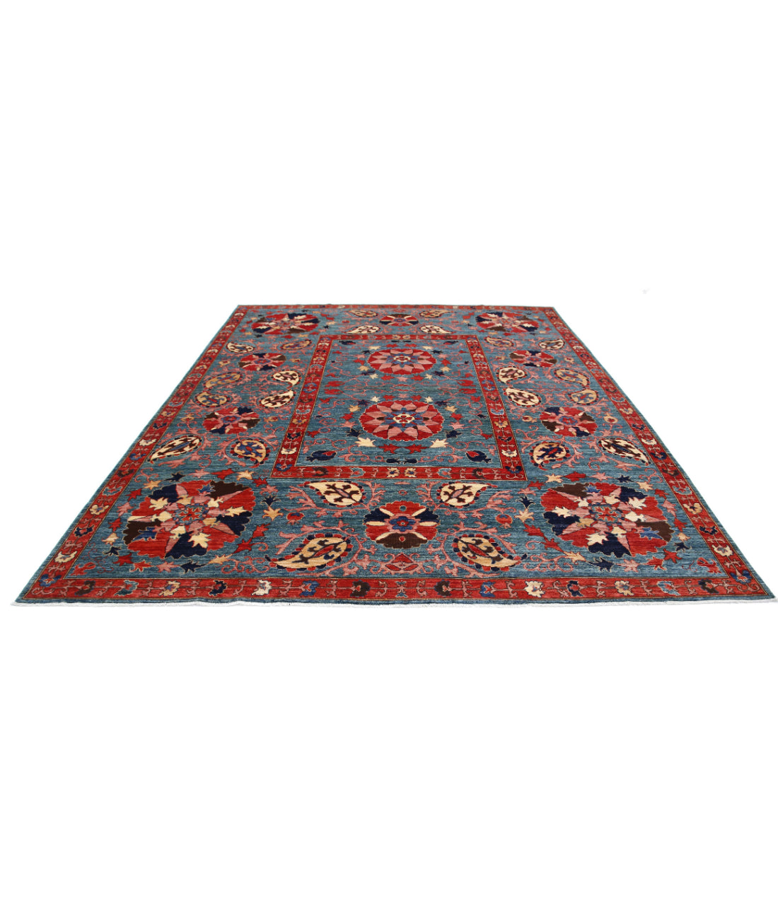 Humna 9'2'' X 11'5'' Hand-Knotted Wool Rug 9'2'' x 11'5'' (275 X 343) / Blue / Rust