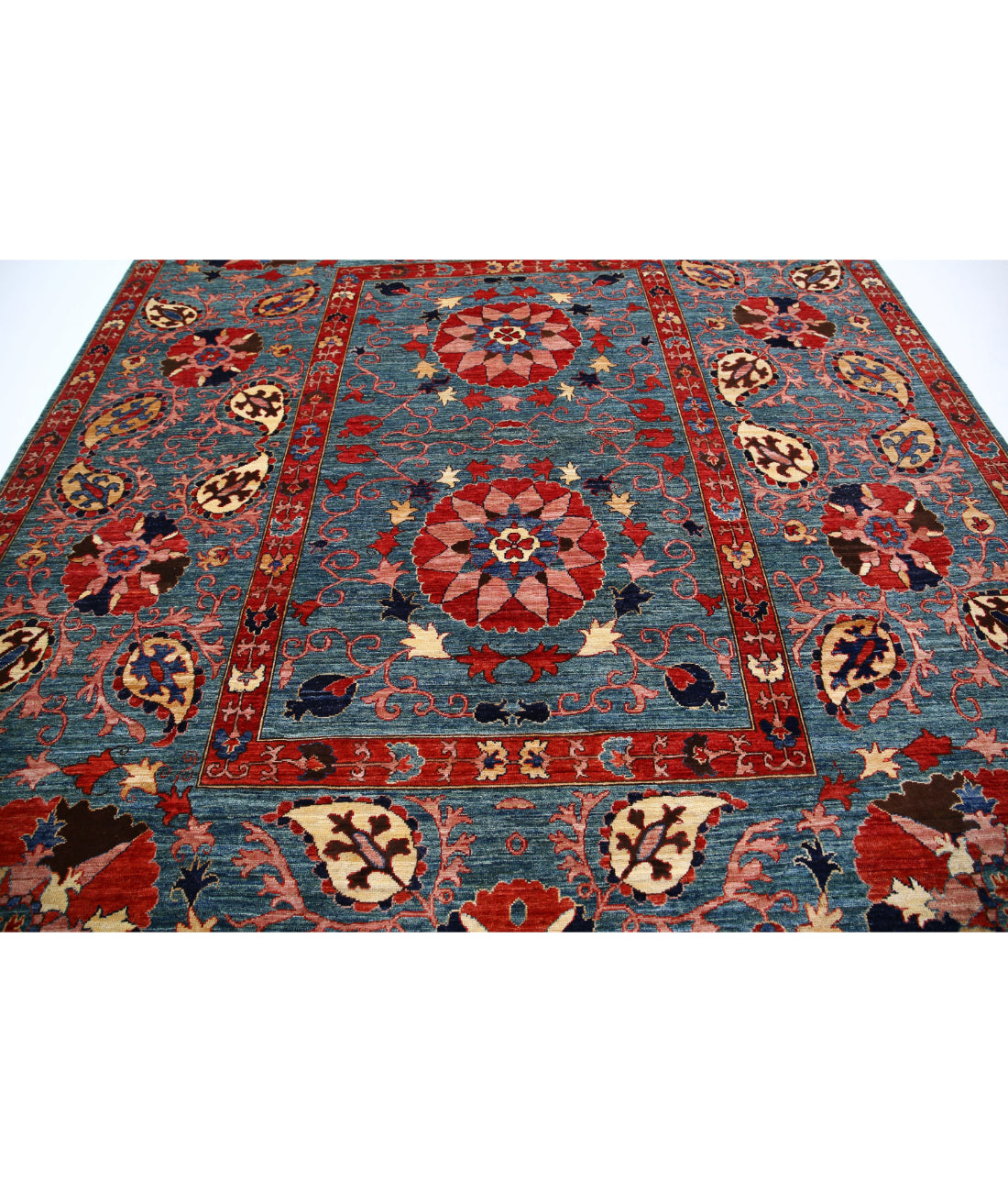 Humna 9'2'' X 11'5'' Hand-Knotted Wool Rug 9'2'' x 11'5'' (275 X 343) / Blue / Rust