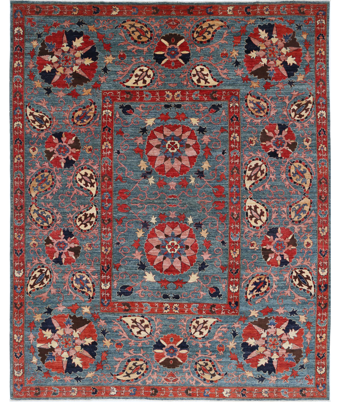 Humna 9'2'' X 11'5'' Hand-Knotted Wool Rug 9'2'' x 11'5'' (275 X 343) / Blue / Rust