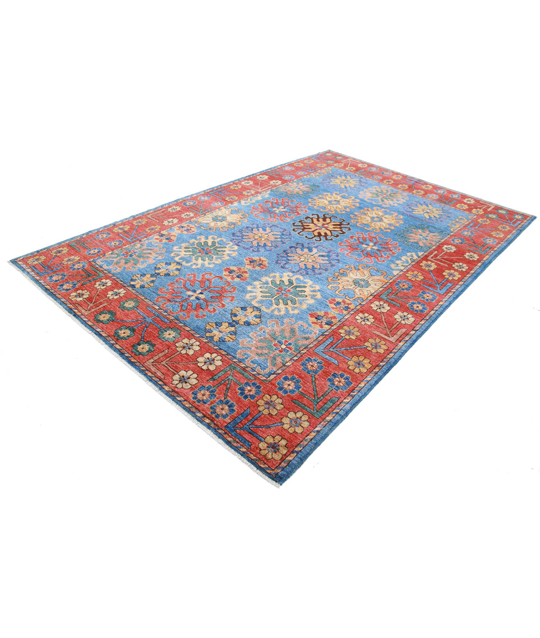 Humna 6'9'' X 10'1'' Hand-Knotted Wool Rug 6'9'' x 10'1'' (203 X 303) / Blue / Red