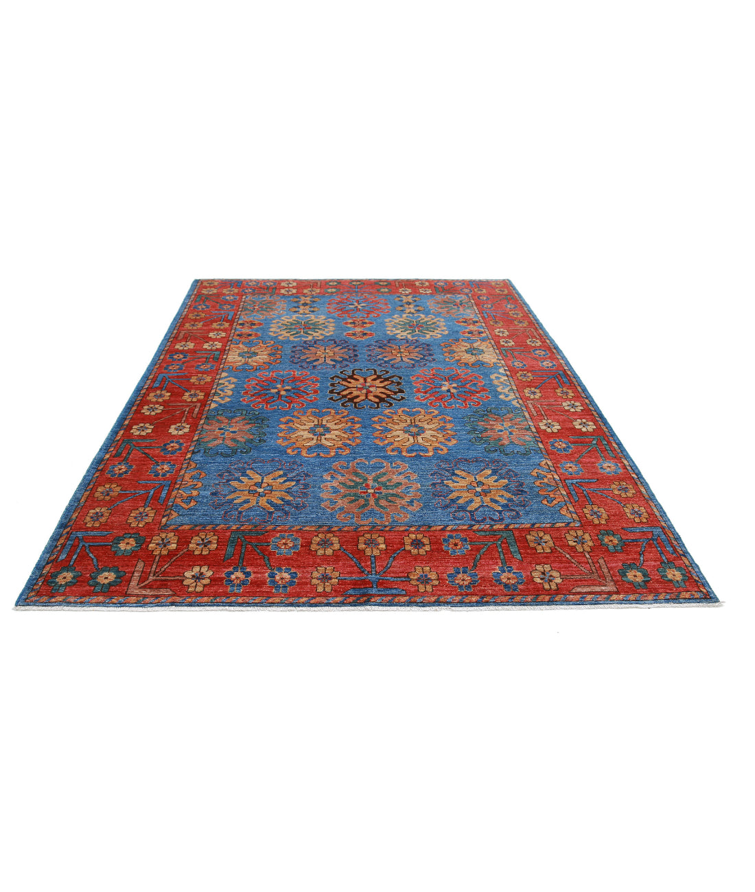 Humna 6'9'' X 10'1'' Hand-Knotted Wool Rug 6'9'' x 10'1'' (203 X 303) / Blue / Red