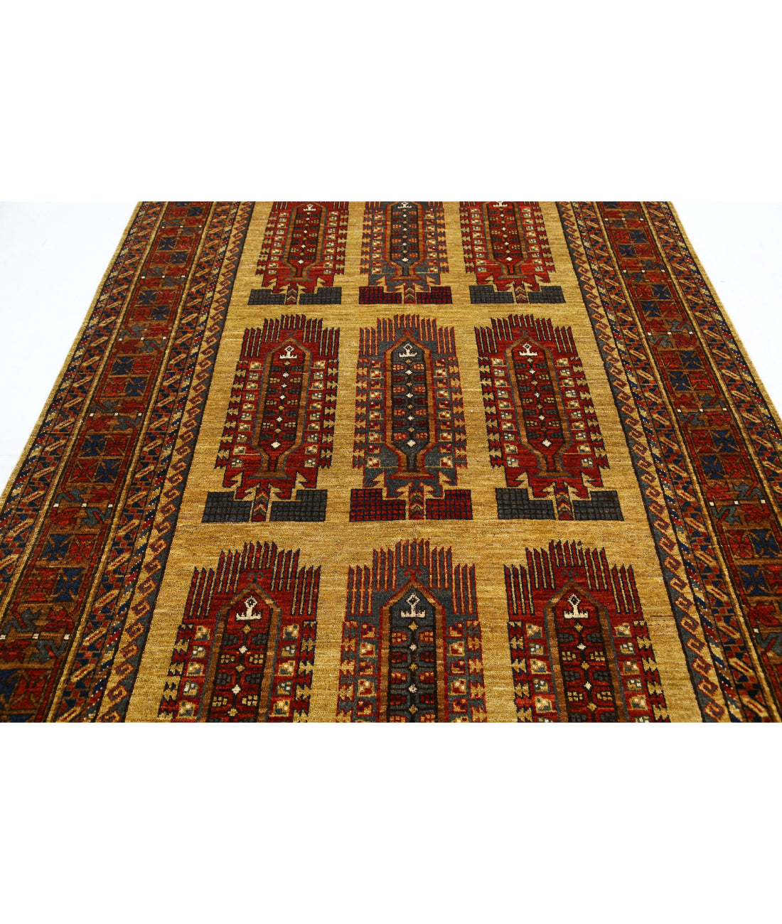 Humna 6'2'' X 9'6'' Hand-Knotted Wool Rug 6'2'' x 9'6'' (185 X 285) / Gold / Red