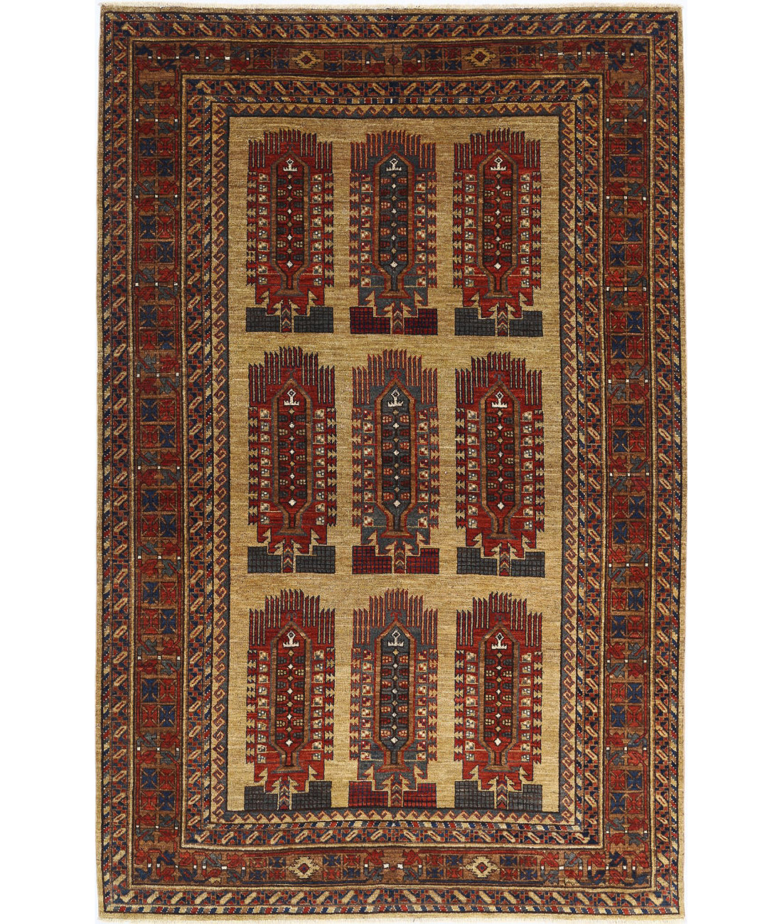 Humna 6'2'' X 9'6'' Hand-Knotted Wool Rug 6'2'' x 9'6'' (185 X 285) / Gold / Red