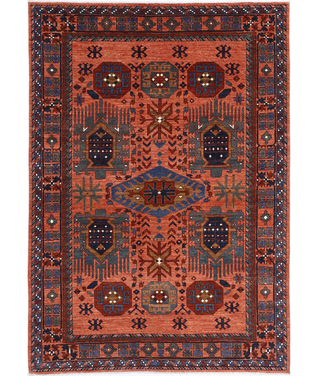 Humna 6'0'' X 8'9'' Hand-Knotted Wool Rug 6'0'' x 8'9'' (180 X 263) / Rust / Rust