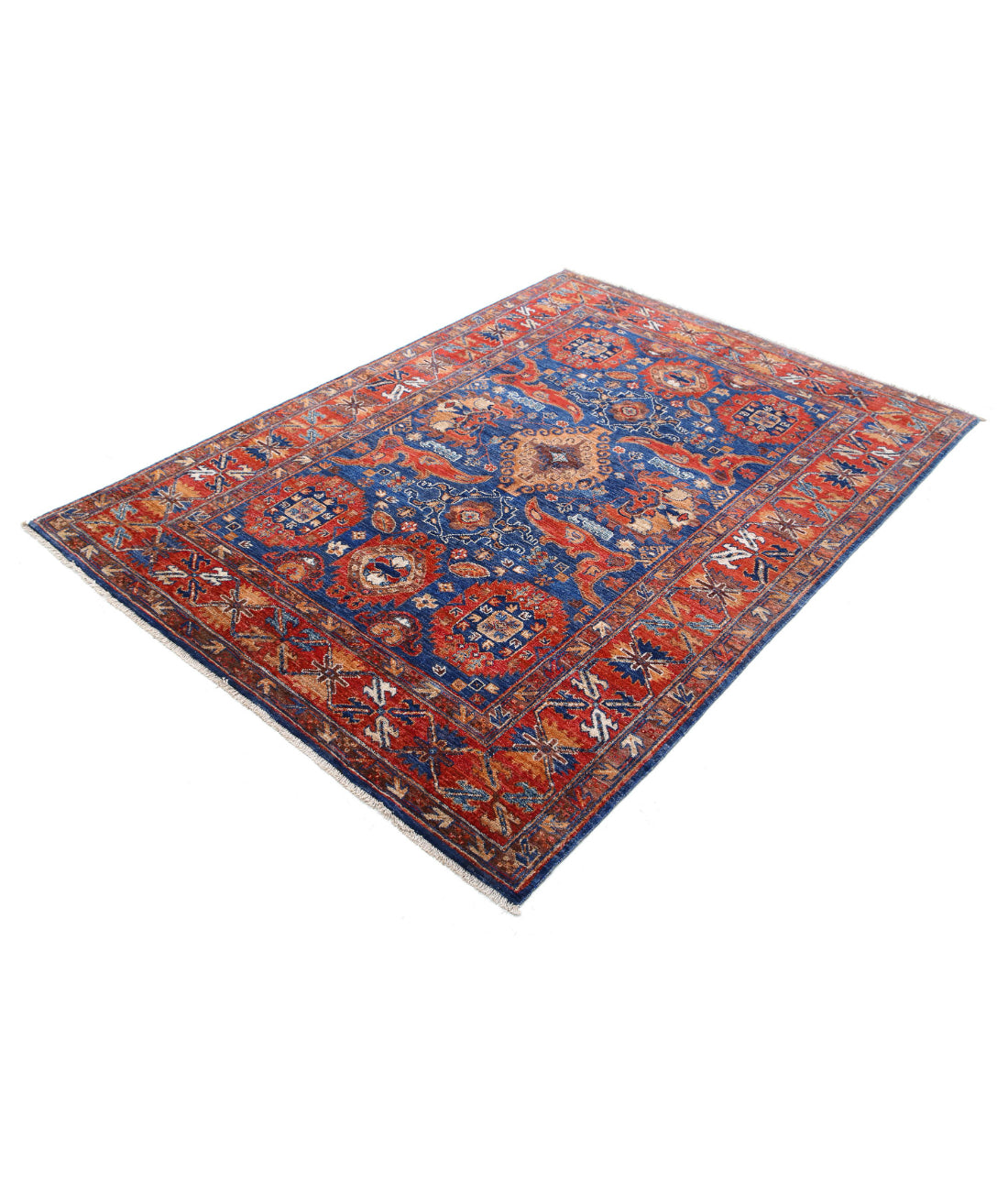 Humna 4'11'' X 6'9'' Hand-Knotted Wool Rug 4'11'' x 6'9'' (148 X 203) / Blue / Red