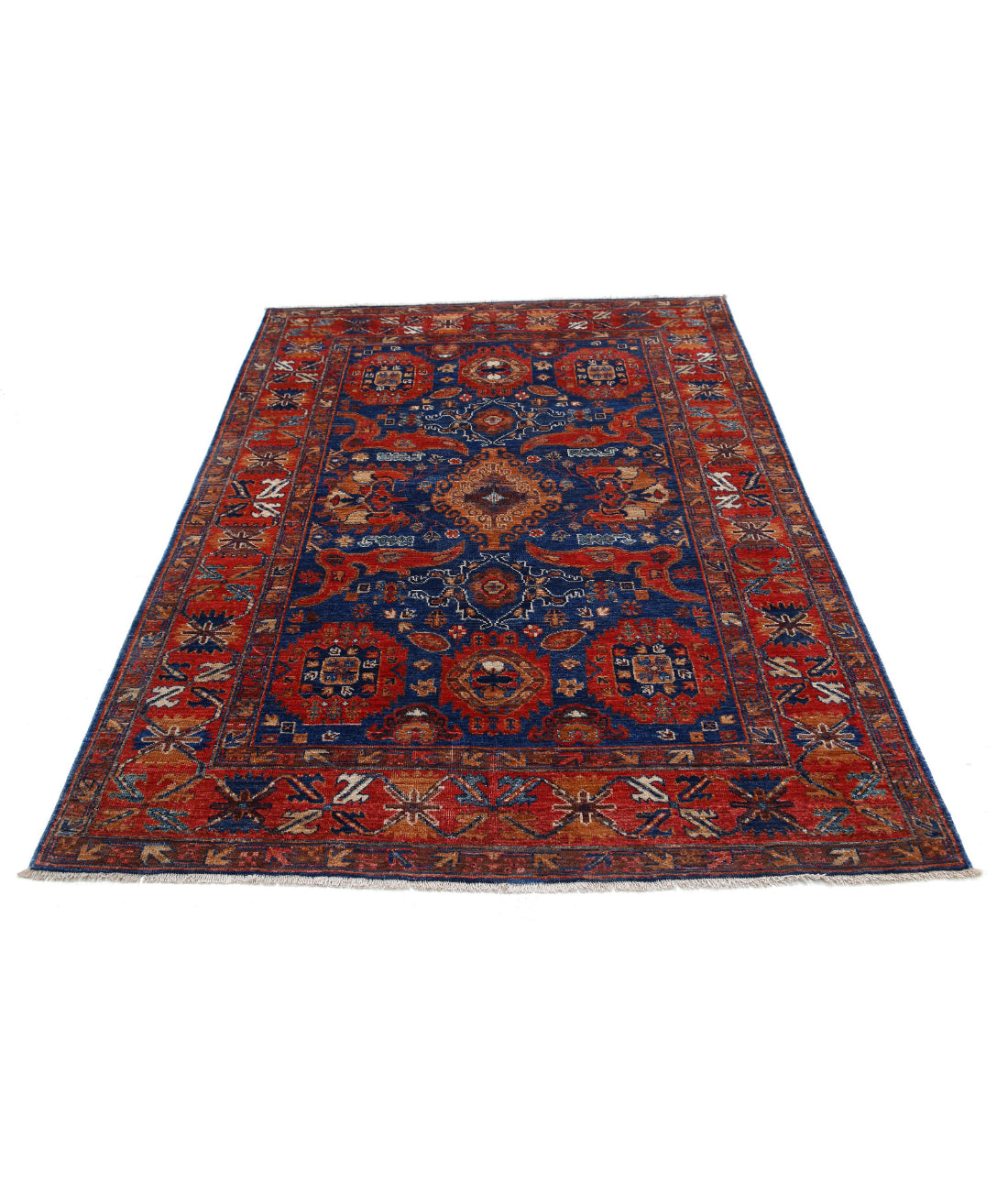 Humna 4'11'' X 6'9'' Hand-Knotted Wool Rug 4'11'' x 6'9'' (148 X 203) / Blue / Red