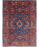 Humna 4'11'' X 6'9'' Hand-Knotted Wool Rug 4'11'' x 6'9'' (148 X 203) / Blue / Red