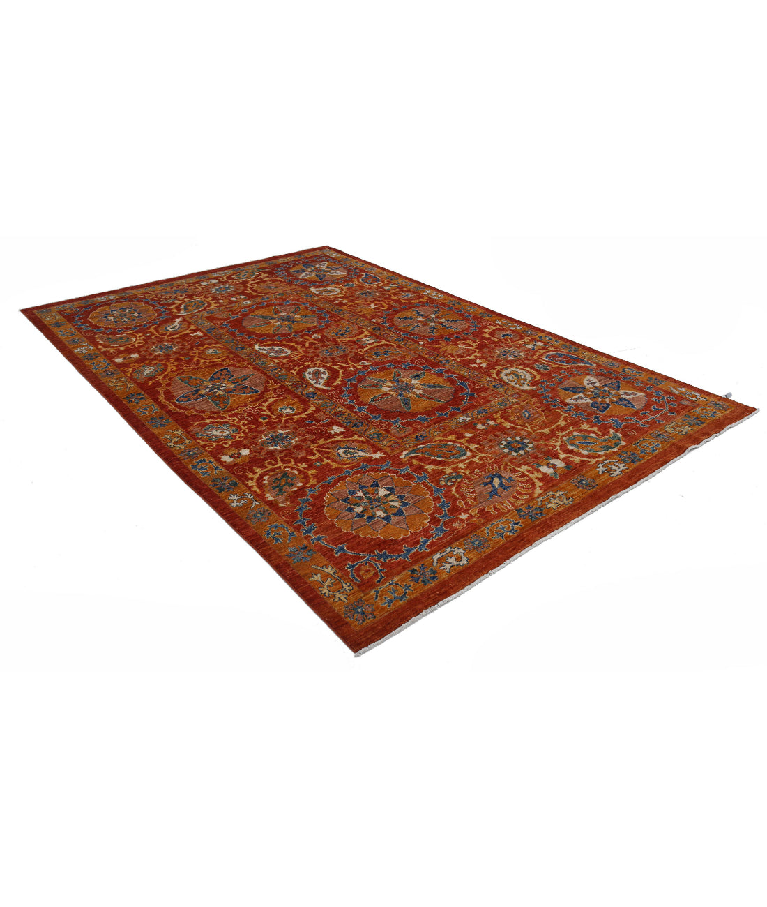 Humna 6'10'' X 10'4'' Hand-Knotted Wool Rug 6'10'' x 10'4'' (205 X 310) / Red / Red