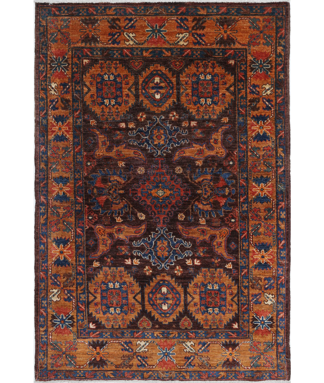 Humna 3'11'' X 5'11'' Hand-Knotted Wool Rug 3'11'' x 5'11'' (118 X 178) / Brown / Gold