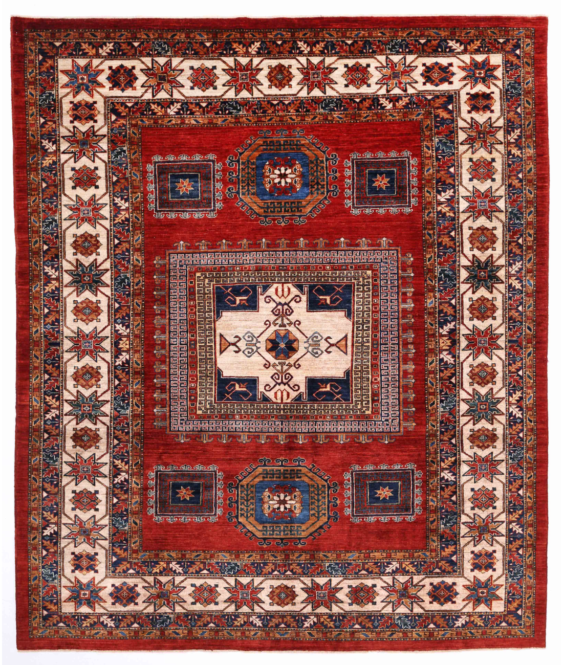 Hand Knotted Nomadic Caucasian Humna Wool Rug - 8'2'' x 9'10'' 8' 2" X 9' 10" ( 249 X 300 ) / Rust / Ivory