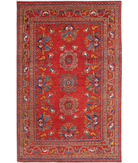 Hand Knotted Nomadic Caucasian Humna Wool Rug - 6'1'' x 9'7'' 6' 1" X 9' 7" ( 185 X 292 ) / Red / Blue