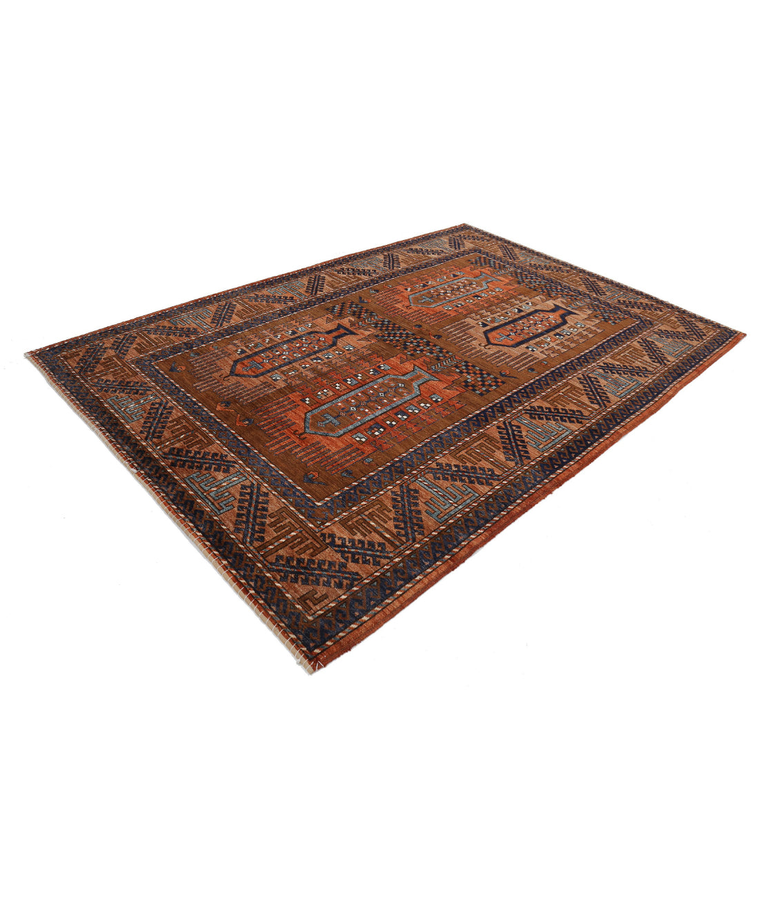 Humna 6'0'' X 8'9'' Hand-Knotted Wool Rug 6'0'' x 8'9'' (180 X 263) / Rust / Blue