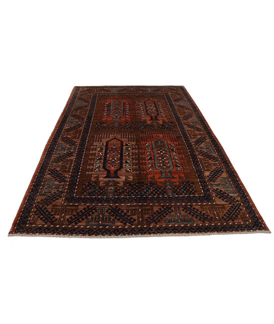 Humna 6'0'' X 8'9'' Hand-Knotted Wool Rug 6'0'' x 8'9'' (180 X 263) / Rust / Blue