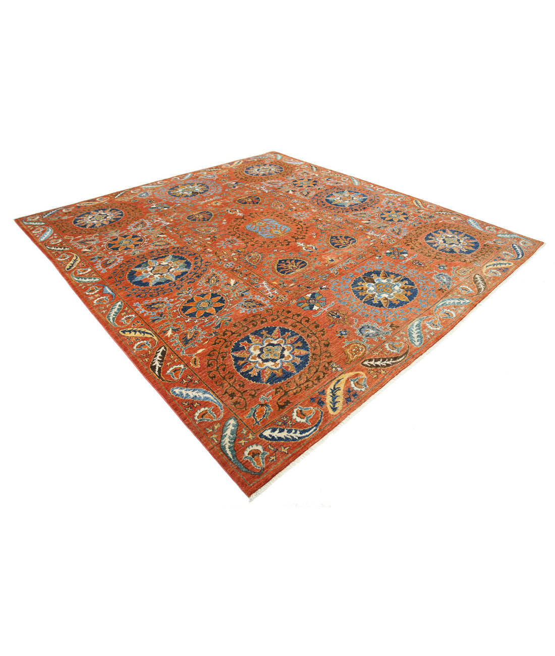 Humna 9'8'' X 10'4'' Hand-Knotted Wool Rug 9'8'' x 10'4'' (290 X 310) / Rust / Blue