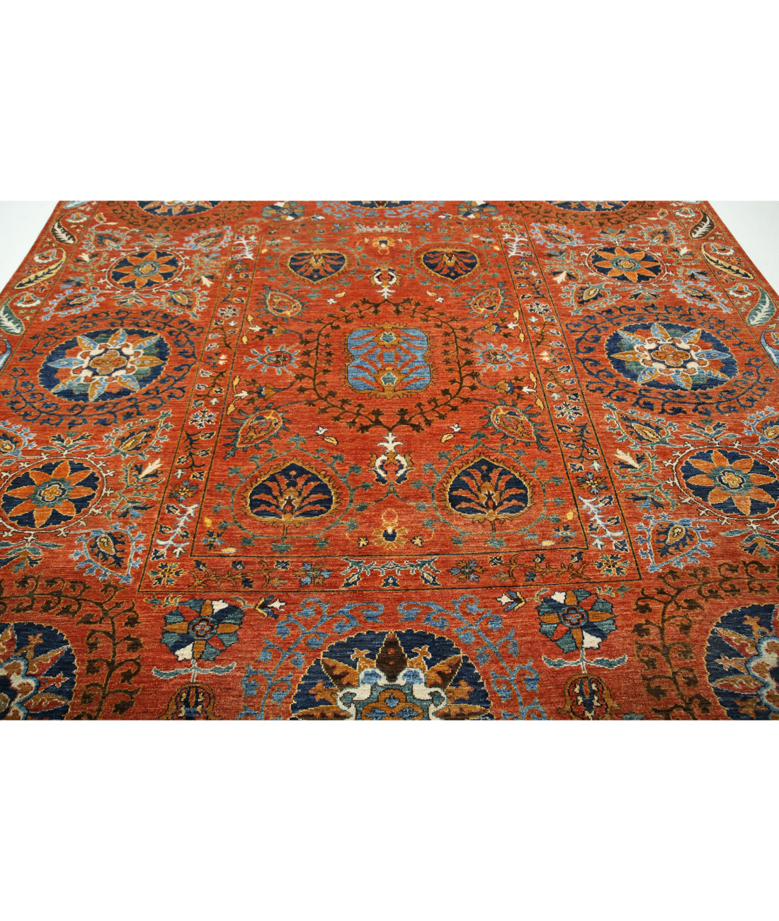 Humna 9'8'' X 10'4'' Hand-Knotted Wool Rug 9'8'' x 10'4'' (290 X 310) / Rust / Blue