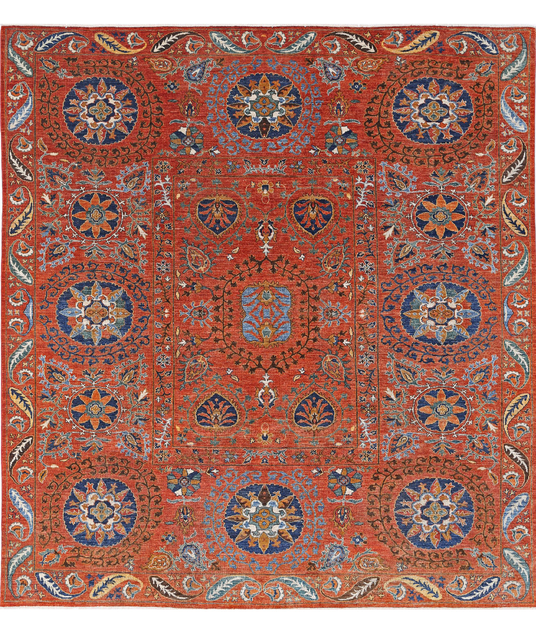 Humna 9'8'' X 10'4'' Hand-Knotted Wool Rug 9'8'' x 10'4'' (290 X 310) / Rust / Blue