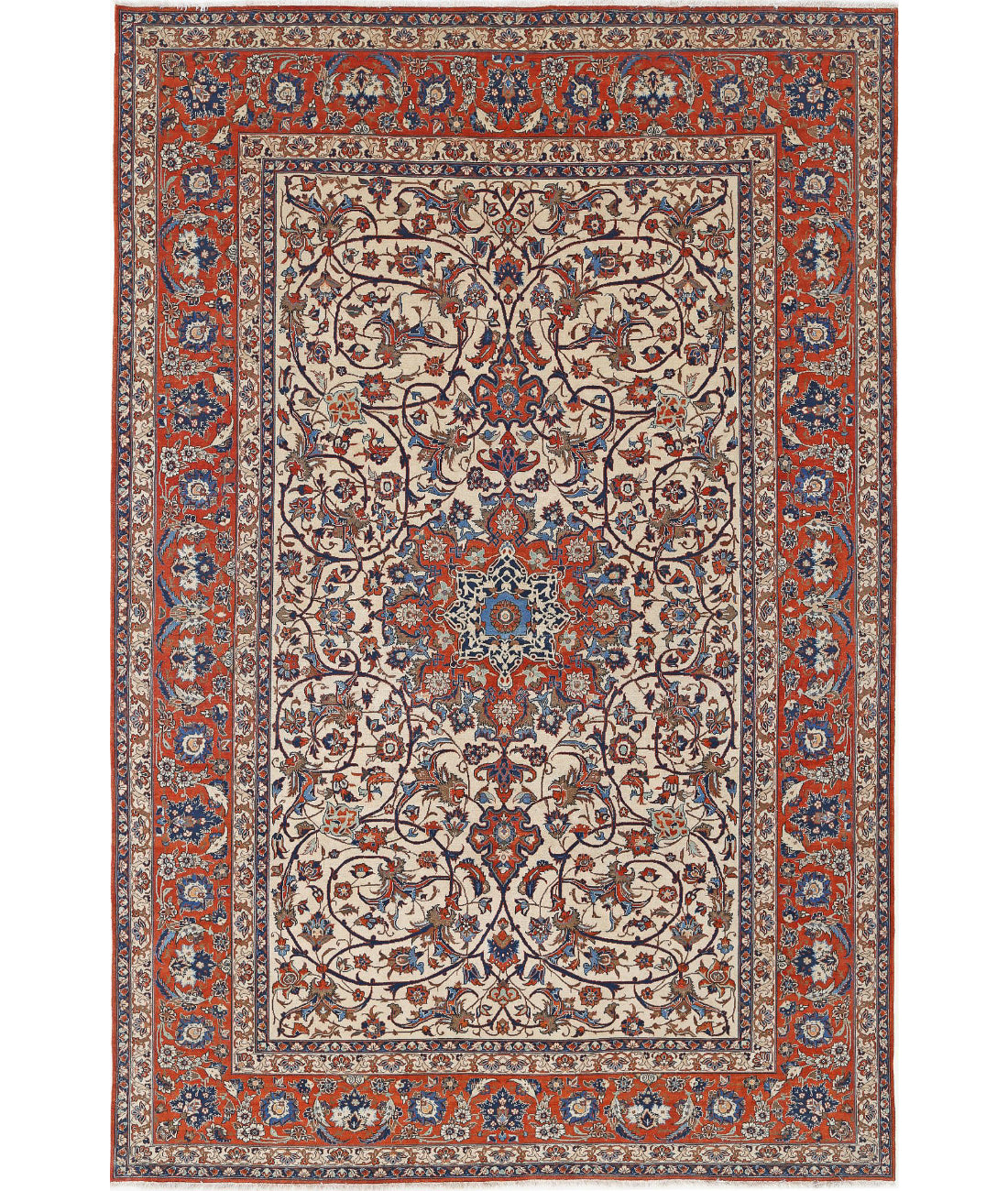 Isfahan 7'8'' X 11'9'' Hand-Knotted Wool Rug 7'8'' x 11'9'' (230 X 353) / Ivory / Red