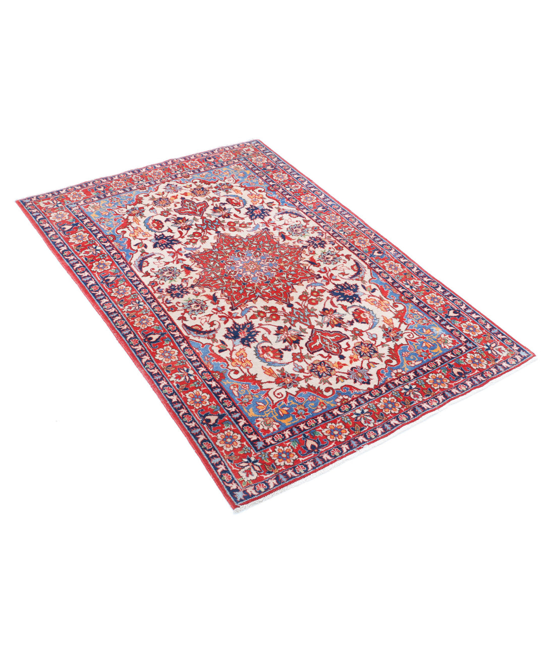 Isfahan 3'3'' X 4'10'' Hand-Knotted Wool Rug 3'3'' x 4'10'' (98 X 145) / Ivory / Red