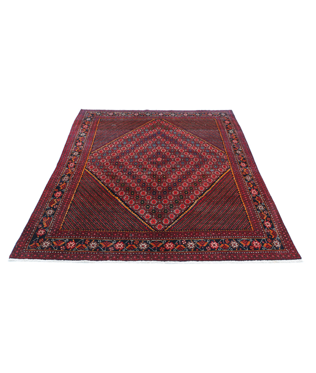 Josheghan 5'0'' X 6'7'' Hand-Knotted Wool Rug 5'0'' x 6'7'' (150 X 198) / Red / Blue